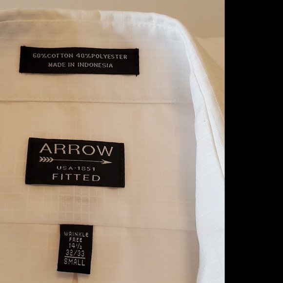 MEN'S ARROW WHITE FITTED DRESS SHIRT 14 1/2 - Picture 7 of 8